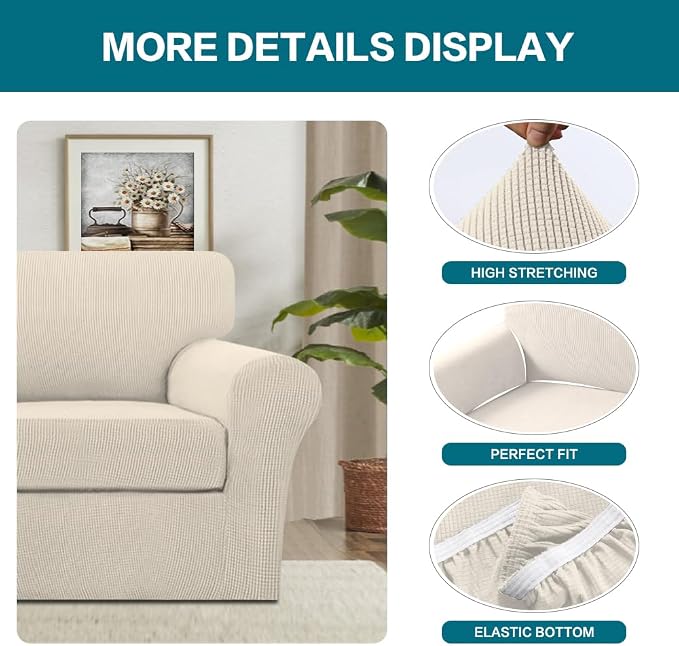 Turquoize 2 Piece Chair Covers for Living Room Armchair Couch Cover with Individual Cushion Covers Furniture Cover for Chairs (Chair,BiscottiBeige) - Image 4