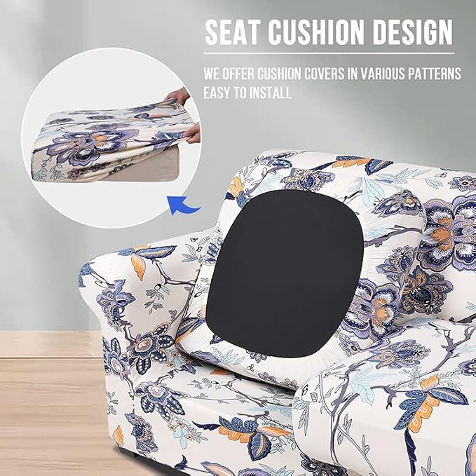 hyha Stretch Couch Cover, Sofa Covers for 2 Separate Cushion Couch Washable | Loveseat Cover, Floral Pattern, Printed, 3 Pieces, 2 Seater Furniture Protector with Elastic Bottom for Dogs, Pet Friendly - Image 2