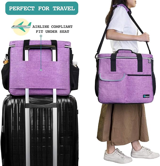 PetAmi Dog Travel Bag Organizer, Pet Travel Kit with 2 Food Containers & 2 Collapsible Dog Bowls, Pet Supplies Tote with Luggage Sleeve, Weekend Road Trip Camping Essentials, Purple, Large - Image 5