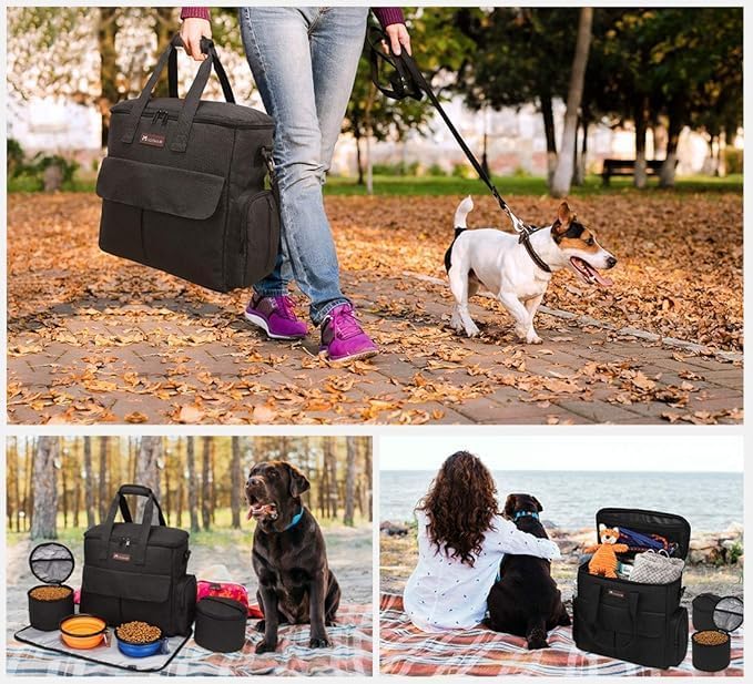 Modoker Weekend Dog Travel Bag Set with 2 Food Bags, 2 Bowls and Mat, Black | Dog Travel Accessories Organizer for Camping and Road Trips with Roomy Storage, Multiple Pockets and Water-Resistant Oxford - Image 7