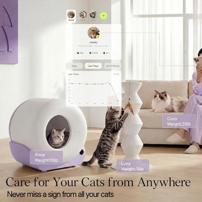 Furrytail Automatic Litter Box Self Cleaning with 120 Trash Bags, App Control, Advanced Odor & Leak Control, Large Capacity for Multi Cat Homes,Kitty Litter Box, Smart Safety Sensors, Purple - Image 3