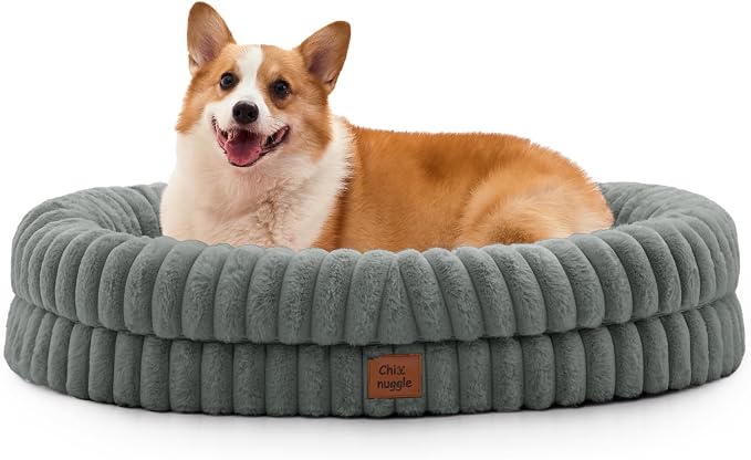 ChiXnuggle Orthopedic Dog Bed, Washable Cover, Faux Fur Bolster Pet Couch | waterproof,egg crate foam,non-slip bottom,for large dogs,grey,35*28*7,dog sofa by SnuggleUpPawsDown