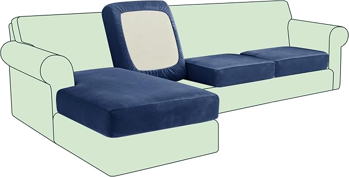 CHUN YI Velvet Couch Cushion Covers, 4 PC Water Resistant Sectional Couch Covers for L Shape Sofa, Individual Seat Cushion Protector for Pets (3 Seater + 1 Chaise, Navy Blue) by CHUNYI