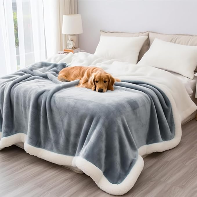 Waterproof Throw Blanket - Sherpa Fleece Reversible Cover, Soft Warm Leak-Proof Bed & Couch Protector for Kids, Pets & Everyday Spills (Velvet Gray/Cloud White, Throw 50x60 - Image 3