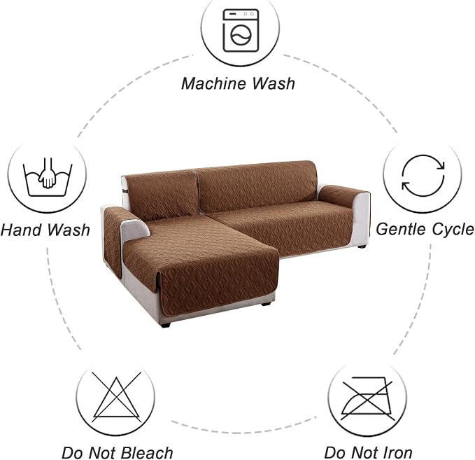 Genina Waterproof L Chaise Sectional Cover for Kids Pets (Camel, Sofa Large) - Image 7