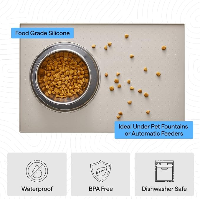 GORILLA GRIP 100% Waterproof Raised Edge BPA Free Silicone Pet Feeding Mat, Dog Cat Food Mats Contain Spills Protects Floors, Placemats for Cats and Dogs Water Bowl, Pets Accessories 23x15 Beige - Image 5
