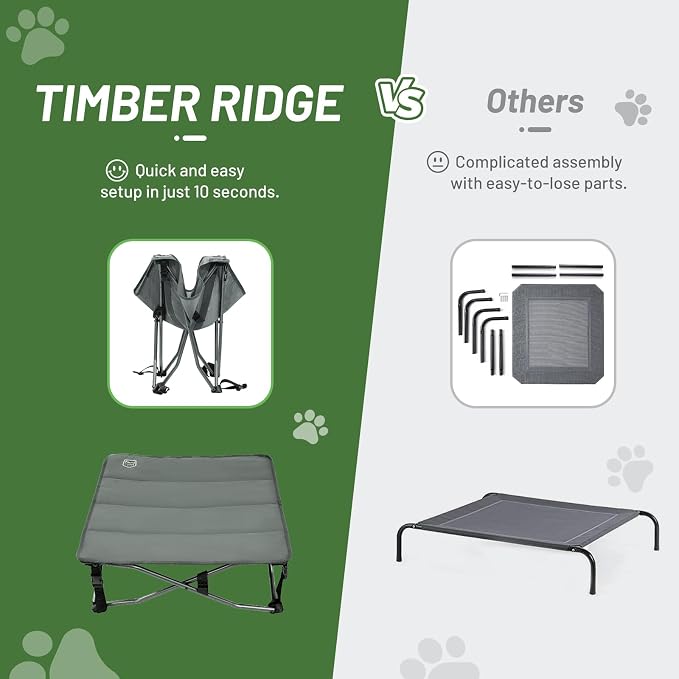 Timber Ridge Small Elevated Dog Bed, 3-in-1 Portable, Folding, and Raised with Removable Pad Mat, Cooling Design for Indoor and Outdoor Use, Grey - Image 5