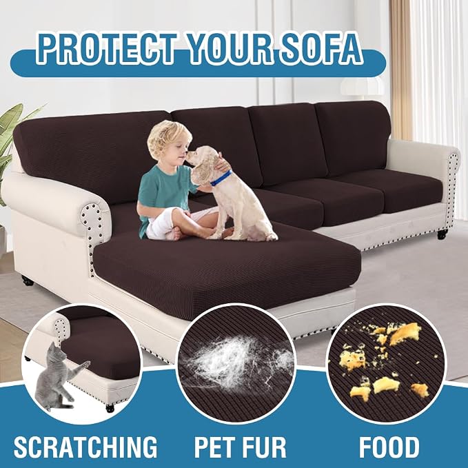 H.VERSAILTEX Sectional Couch Covers 8 Pieces Stretch Sofa Covers for Sectional Sofa Set Separate L Shaped Couch Cover for Both Left/Right Couch (Seat and Back: 1 Chaise + 3 Sofa, Chocolate) - Image 7