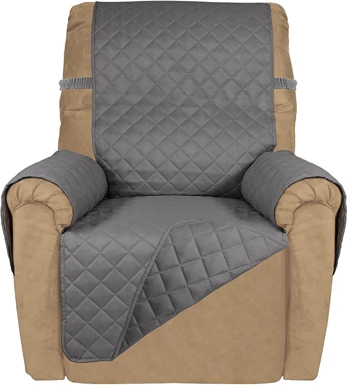 PureFit Reversible Recliner Chair Covers Couch Covers for Dogs, 19 in | Gray/Gray, Water Resistant Couch Protector, Washable Pet Couch Cover with Non Slip and Elastic Straps For Kids by PureFit