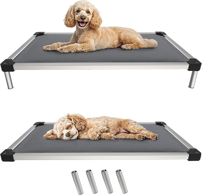 FXW TitanNest Chew-Proof Elevated Dog Bed, Raised Cot for Indoor/Outdoor/Camping Use, Durable & Washable Padded Pet Bed for Small Dogs, 35.0" L x 22.0" W x 4.5" H, Gray by FXW