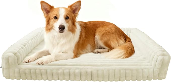 Waterproof Orthopedic Dog Bed for Meduim Dogs Beige | Non-Slip Egg-Crate Memory Foam Removable Washable Cover with Sides Couch Bed for Crate by wowohpet