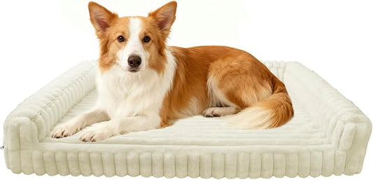 Waterproof Orthopedic Dog Bed for Meduim Dogs Beige | Non-Slip Egg-Crate Memory Foam Removable Washable Cover with Sides Couch Bed for Crate by wowohpet