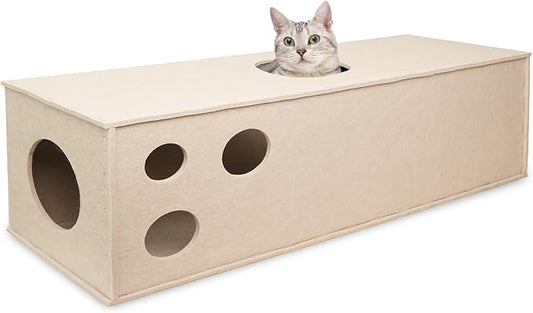 PETKARAY Cat Tunnel, Original Cat Hideaway Cave for Indoor Cats, Large Kitten Play Tubes and Tunnels, Soft Felt Cat Toy with Interactive Peek Hole, Beige Straight by PETKARAY