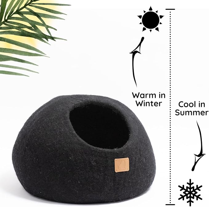 Best Aesthetic Cat Bed - Premium Felted Wool Cat Cave Bed - Cozy Peekaboo Round Cave for Large or Small Cats (Small, Night Black) - Image 5