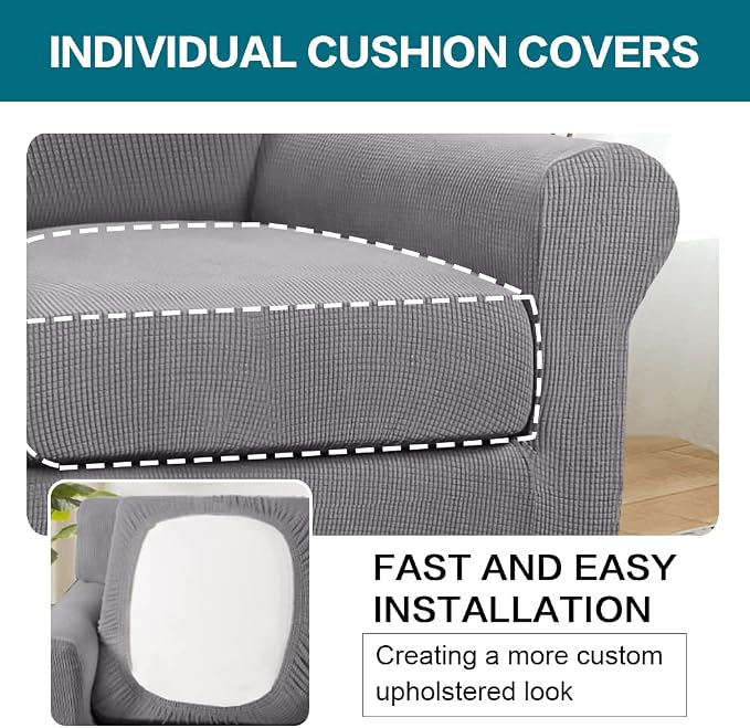 Turquoize 2 Piece Chair Covers Chair Slipcovers for Living Room Armchair Couch Cover Chair Sofa Cover with Individual Cushion Covers Furniture Cover for Chairs Feature Jacquard Fabric (Chair, Dove) - Image 5