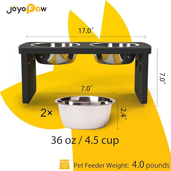 Elevated Dog Bowls, Waterproof Raised Dog Bowl for Medium Dogs, HIPS Poly Lumber Stand with 2 Stainless Steel Bowls, Indoor & Outdoor Use (7'' Tall-40 oz Bowl, Black) - Image 2
