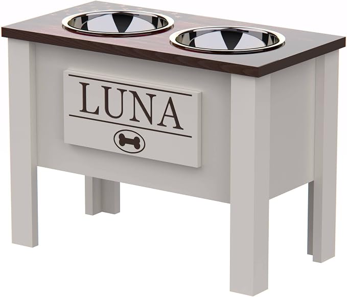 Elevated Dog Bowls for Large Dogs, Personalized Food Stand for Large Breed | Farmhouse Style, Elevated Wood Stand, Storage Container, Stainless Steel Bowls, Raised Anti-Slip Feeder, Made in USA - Image 3