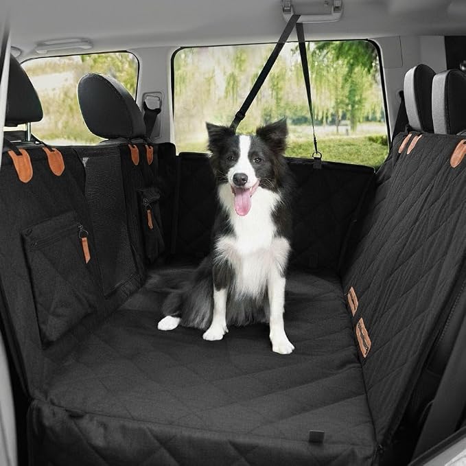 Dog Car Seat Cover for Back Seat, Hard Bottom Back Seat Extender for Dogs, Waterproof Car Hammock, Backseat Bed and Car Seat Protector, Nonslip Fit for Cars, SUVs, Trucks, 52 x 25 in, Black by Unknown