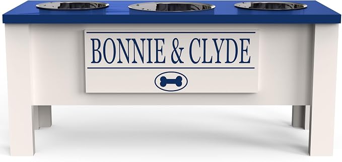 3 Bowl Dog Feeding Station, Personalized Triple Bowl Food Stand Large Dogs | Farmhouse Style, Elevated Wood Stand, Storage Container, Stainless Steel Bowls, Raised Feeder, Large Breed, Made in USA - Image 2