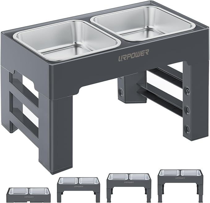 URPOWER Raised Dog Bowls 4 Height Adjustable Elevated Bowl Stand | Stainless Steel Water Bowl Non-Slip Dog Food Bowls Stand for Small Medium Large Dogs and Pets by URPOWER