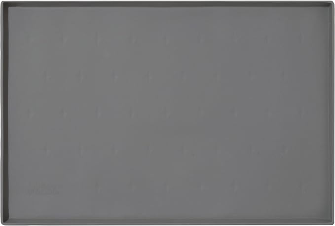 Leash Boss Dog Food Mat – Waterproof Silicone Pet Feeding Mat with Raised Edges for Dogs & Cats, Non-Slip Placemat for Food & Water Bowls, Spill-Proof Floor Protection, Easy to Clean (Grey, Crate) by LeashBoss