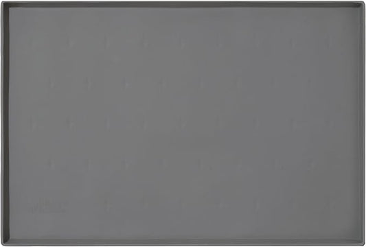 Leash Boss Dog Food Mat – Waterproof Silicone Pet Feeding Mat with Raised Edges for Dogs & Cats, Non-Slip Placemat for Food & Water Bowls, Spill-Proof Floor Protection, Easy to Clean (Grey, Crate) by LeashBoss