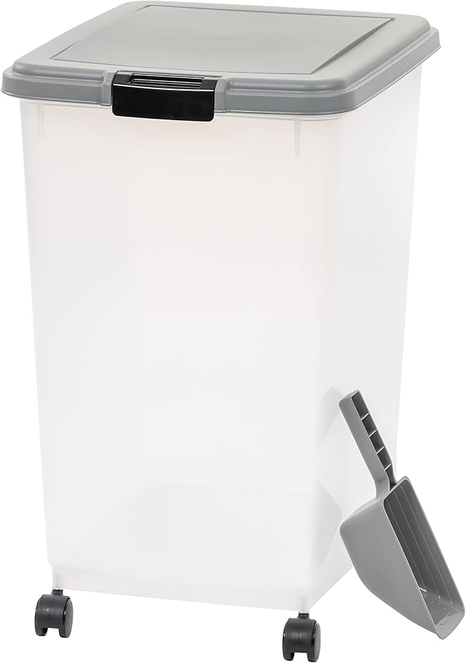 Amazon Basics Airtight Pet Food Storage Container with Scoop, BPA Free, Removable Wheels, 69 QT, Gray by AmazonBasics