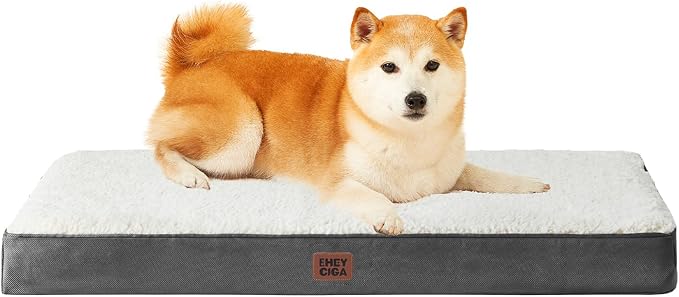 EHEYCIGA Orthopedic Dog Bed Large with Removable Washable Cover, 36IN Beige | Egg Crate Foam Support, Durable Oxford fabric, Non-Slip Bottom, Machine Washable, Soft Waterproof Plush Pet Bed Mat For Crate by EHEYCIGA