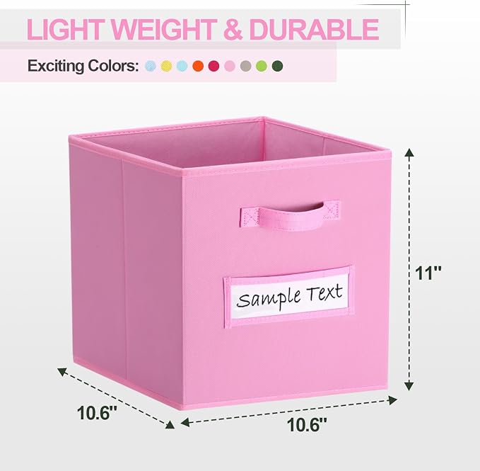 11x11 storage cube bins (Set of 10) Foldable Fabric storage cubes with 10 Labels Window Cards & a Pen,11 inch cube storage bin,Closet Organizers for Shelves,Cubby Organizer Boxes,Light Pink - Image 2