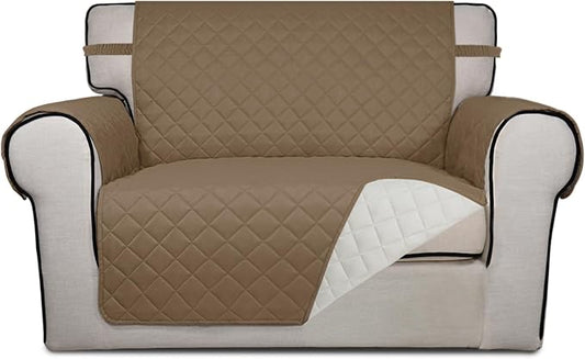 PureFit Reversible Quilted Sofa Cover Dog Couch Covers for Sofa, 28 in | Camel/Ivory, Water Resistant Couch Protector, Washable Pet Couch Cover with Non Slip and Elastic Straps For Kids by PureFit