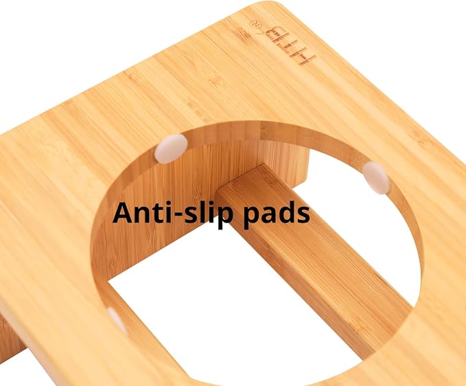 HTB Elevated Dog Bowl Stand with 2 Stainless Steel Bowls-4" H Small Bamboo | Raised Dog Bowl Stand, 4"tall, 21 Oz Bowls, for Small Sized Dogs, Pet-safe, Solid Bamboo - Image 2