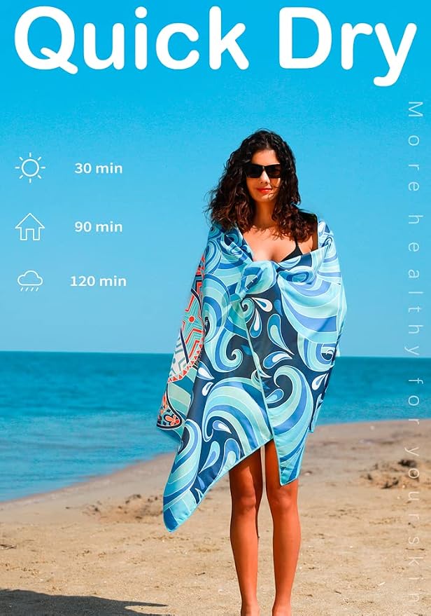 Widdonen Microfiber Beach Towel,Compact 2 Pack-71x32 Inch with Bag Travel | Extra Large,Lightweight,Thin,Sand Free,Quick Dry,Absorbent.Packable for Camping,Swim,Pool,Bath,Picnic,Cruise Essentials Gift - Image 5