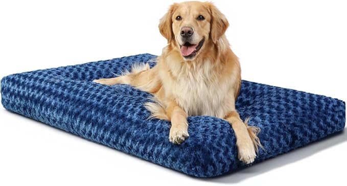 KSIIA Washable Dog Bed Comfy Dog Crate Pad Deluxe Plush Pet Bed Non-Slip Kennel Pad for Large Dogs, 41" x 27", Blue by KSIIAPetProducts