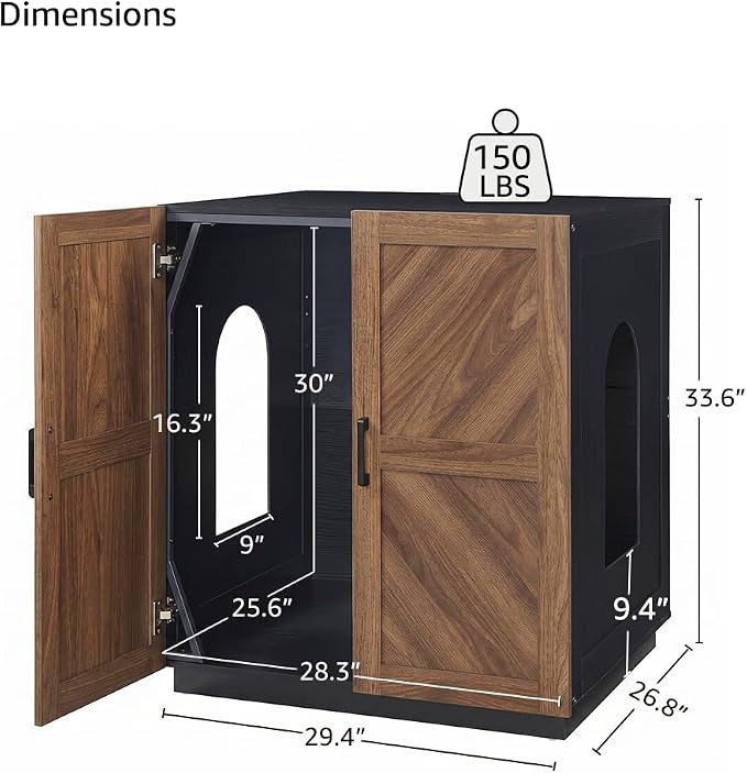 unipaws Cat Litter Box Enclosure for Self-Cleaning & Automatic Litter Boxes | Extra Large Cabinet with Charging Station, Wooden Dog Proof Hidden Cat House for Top Entry Litter Box - Image 7