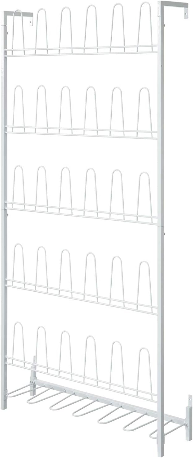 MyGift Matte White Metal Wall Mounted Shoe Rack, Holds 18 Pairs | Modern white metal wall shoe rack stores up to 18 pairs of shoes and boots while saving closet, mudroom, and entryway storage - Image 6