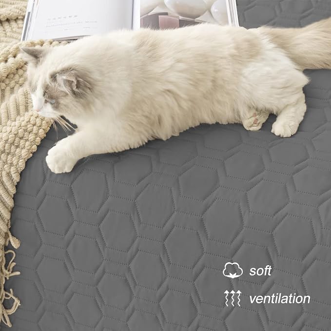 Tcksstex Waterproof and Non-Slip Dog Bed Cover and Pet Blanket Sofa Pet Bed Mat ，car Incontinence Mattress Protectors Furniture Couch Cover for Most Cats Dogs, Pets（82x102-Dark Grey） - Image 5