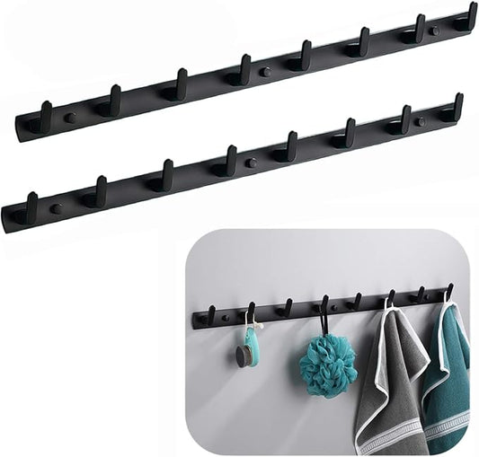 Wall Mounted Coat Rack, 8 Hooks, 29.7"x1.3", Modern, Black, 2 Pcs | Space Aluminum, Rustproof, for Hallway, Entryway, Hanging Holder for Clothes, Towel, Backpack, 40 lbs Capacity, Easy Install by Spotact