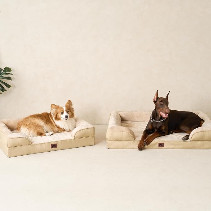 EHEYCIGA Orthopedic XXL Dog Bed, Waterproof Washable XL Big Pet Bed 52" | Non-Slip Bottom and Egg-Crate Memory Foam Extra Large Pet Couch Bed with Washable Removable Cover, Greige - Image 8