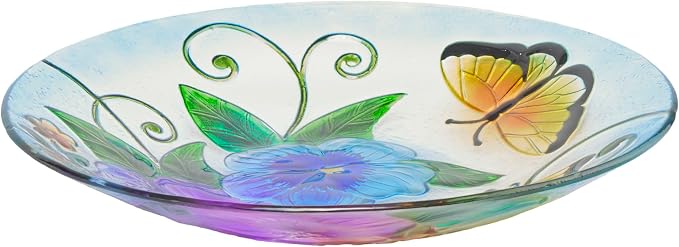 Alpine Corporation 18" Glass Birdbath Topper with Colorful Butterfly and Flowers - Image 8