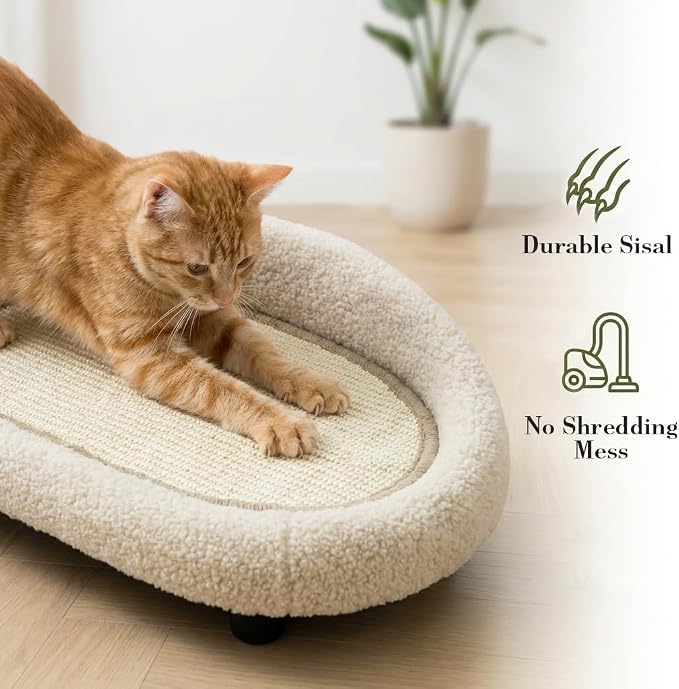 Cat Sisal Scratcher Bed with Refill Pad, Horizontal Scratching Sofa, Sisal Couch for Indoor Cats, Off-White Color - Image 4