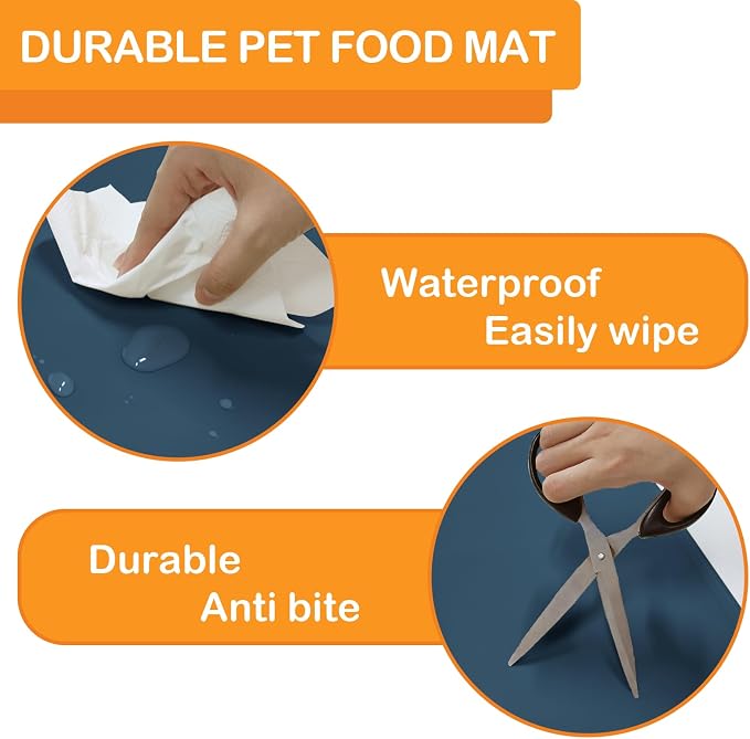 KVK Dog Water Mat 39.4 by 29.5in Extra Large - Silicone Mat for Dog Bowls Waterproof Non Slip - XL Pet Mat for Food and Water Protect Floors - Stone Blue - Image 5