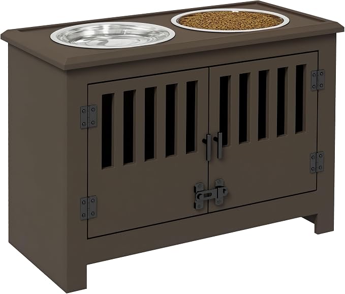 PawHut Large Elevated Dog Bowls with Storage Cabinet - 37L Capacity, Raised Dog Bowl Stand Feeding Station, Espresso | Raised Dog Bowl Stand Pet Food Bowl Dog Feeding Station by PawHut