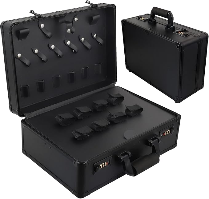 Barber Case Clipper Bag Black, Hair Kit Tool Box Aluminum Organizer with Portable Handle and Secure Numlock for Scissors, Clippers, Barber Supplies 15.8" x 11" x 6.5" - Image 2