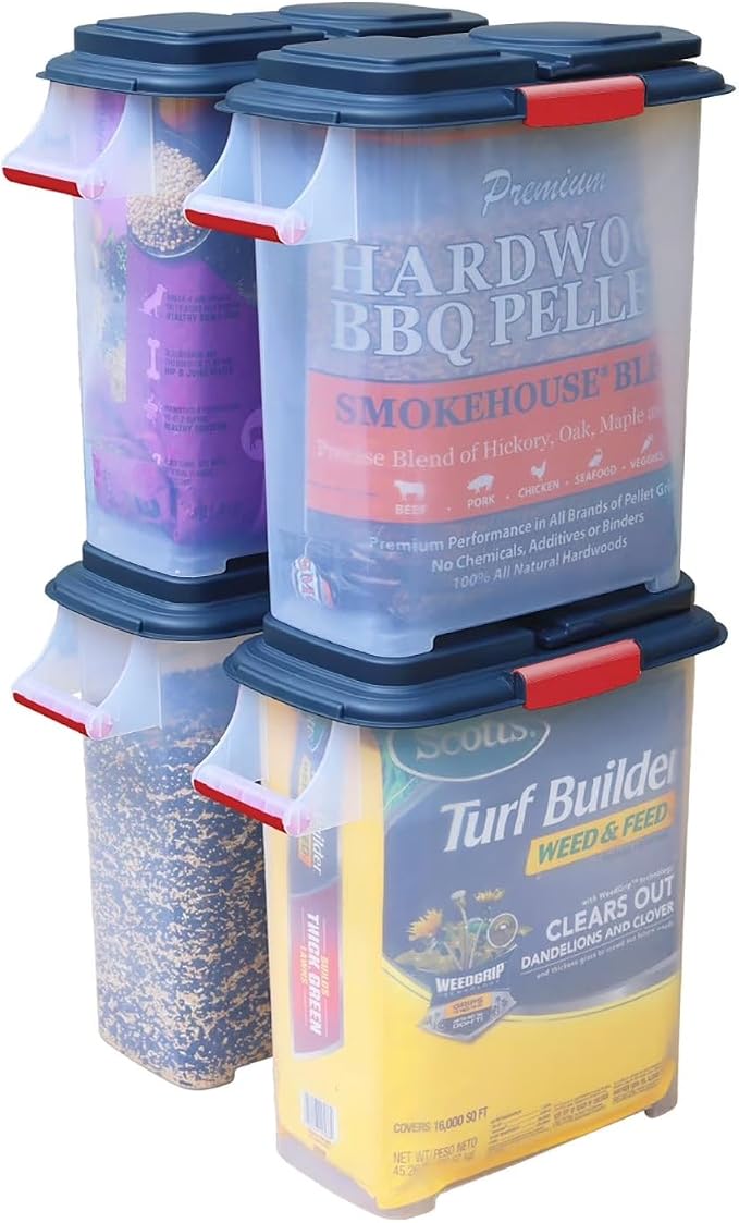 BEN & JANE 40lb Pellet Storage Dispenser - Made in USA, BPA-Free Food Safe Container for Dog & Cat Food, Birdseed, Charcoal & Potting Soil - Weatherproof Stackable Bin with Pour Spout & Locking Lid - Image 4