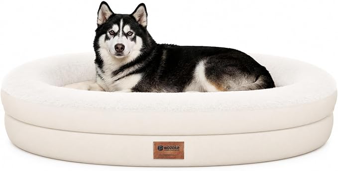 Waterproof Orthopedic Dog Bed for Extra Large Dogs, Light Beige | Supportive Crate Foam Relieves Joint Pressure, 360°Bolsters, Waterproof Inner,Washable Cover, Non-slip Bottom by Wozoke