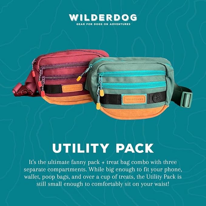 Wilderdog Utility Fanny Pack stores Treats, Balls, Keys in 3 Pockets with adjustable strap and Poop Bag dispenser (Huckleberry) - Image 7