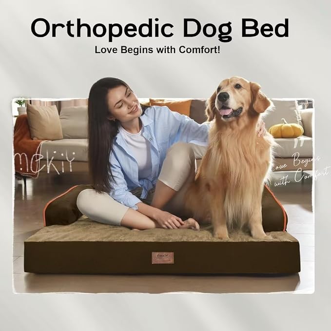 MEKIY XXL Orthopedic Waterproof Dog Bed with Bolster for Extra Large Dogs | Pillow Support for Neck Relief, Egg Crate Foam, Waterproof Liner, Anti-Slip Bottom, Removable Bolster Cover, 45 x 35 Inch - Image 7