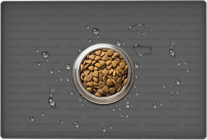 24" x 16" Dog Food Mat, Silicone Pet Mats for Food and Water, Nonslip Pet Feeding Mats for Floors, Dog Cat Bowl Mat with Raised Edges, Dark Gray by WelcometoULTIBE