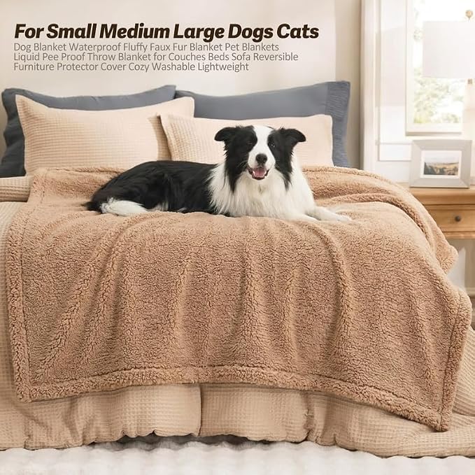 Waterproof Pet Blanket for Dog 57x65in Big Sherpa Fleece Blankets for Couch Puppy Fluffy Brown Blankets Leakproof Sofa Bed Love Reversible Cover -Camel,L-57x65in - Image 8