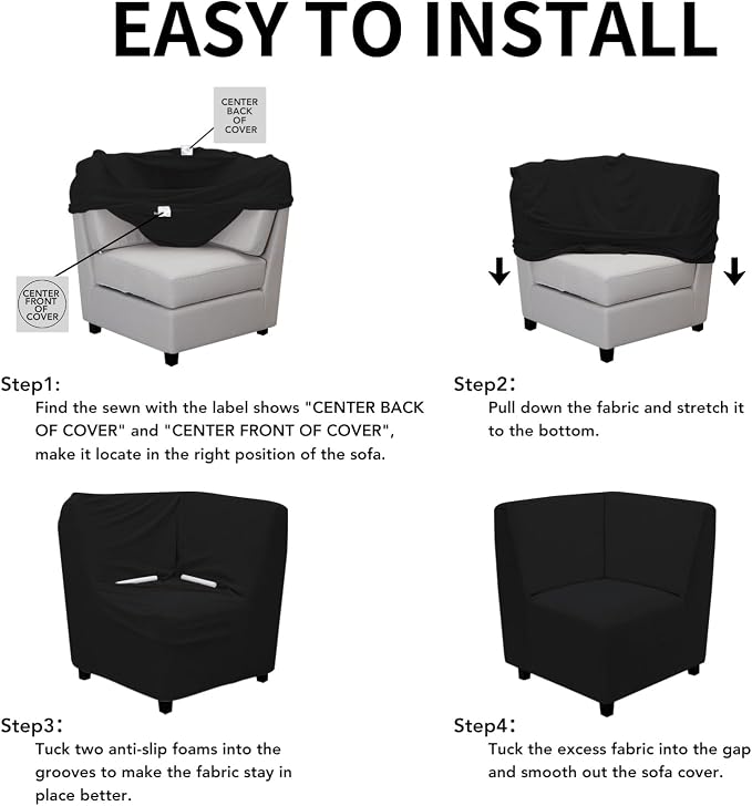 Easy-Going Stretch Soft Sectional Corner Sofa Couch Slipcover Black | 1-Piece Sofa Cover Furniture Protector with Bottom For Kids, Pet, Spandex Jacquard Machine Washable for Living Room - Image 5